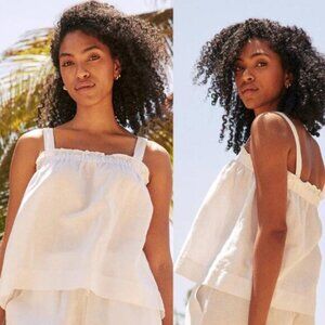 NWT Unsubscribed Smocked Adjustable Strap Linen Ruffle Tank Top White Size: XS